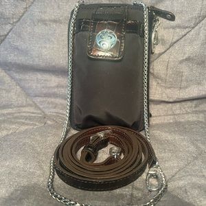 Brighton Brown Croc and silver hardware organizer with crossbody trap